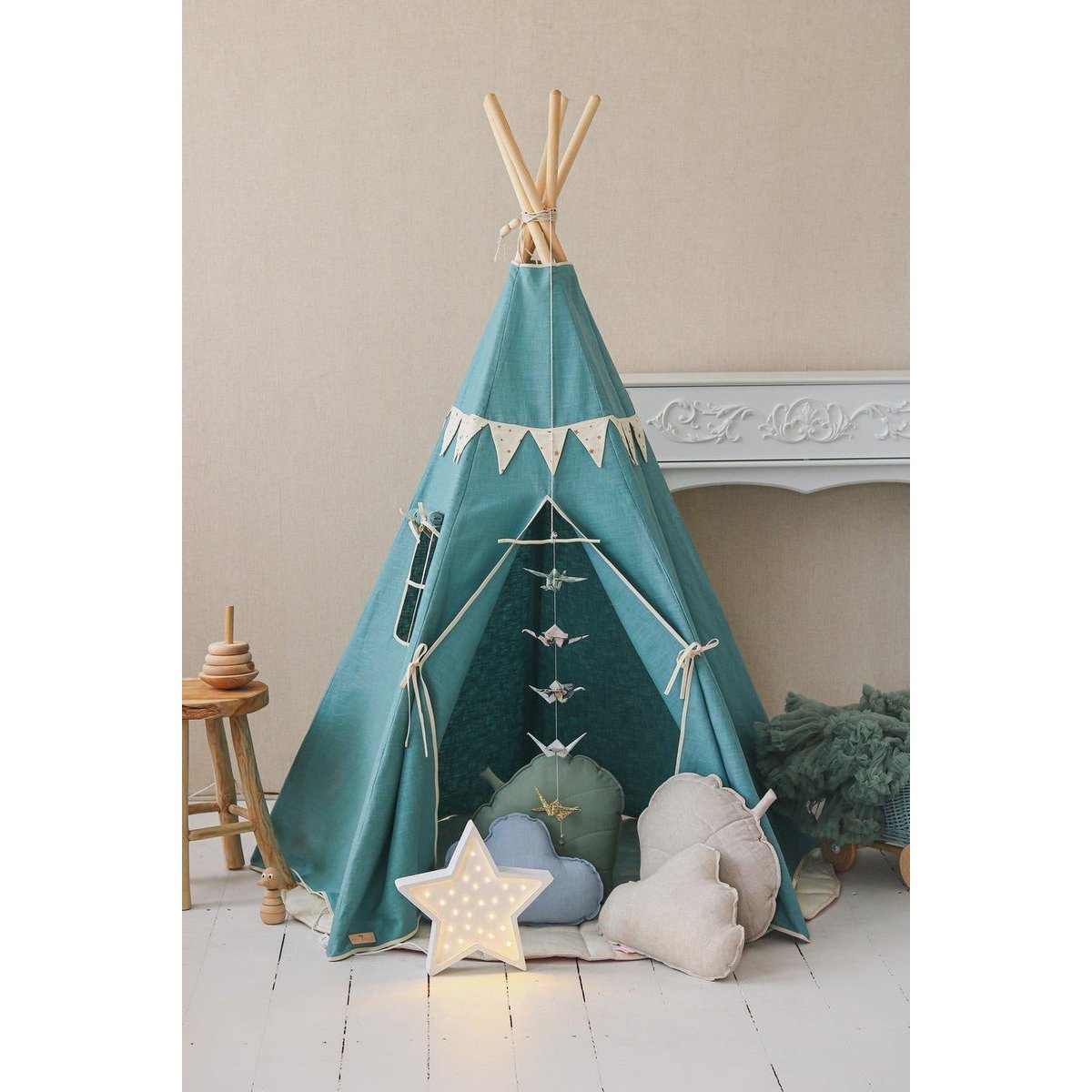 Tipi-Set „Gold Star“ mit Girlande & Spielmatte