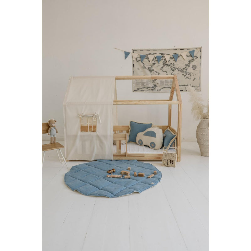 Denim-Kissen mit Fransen „Light Blue“