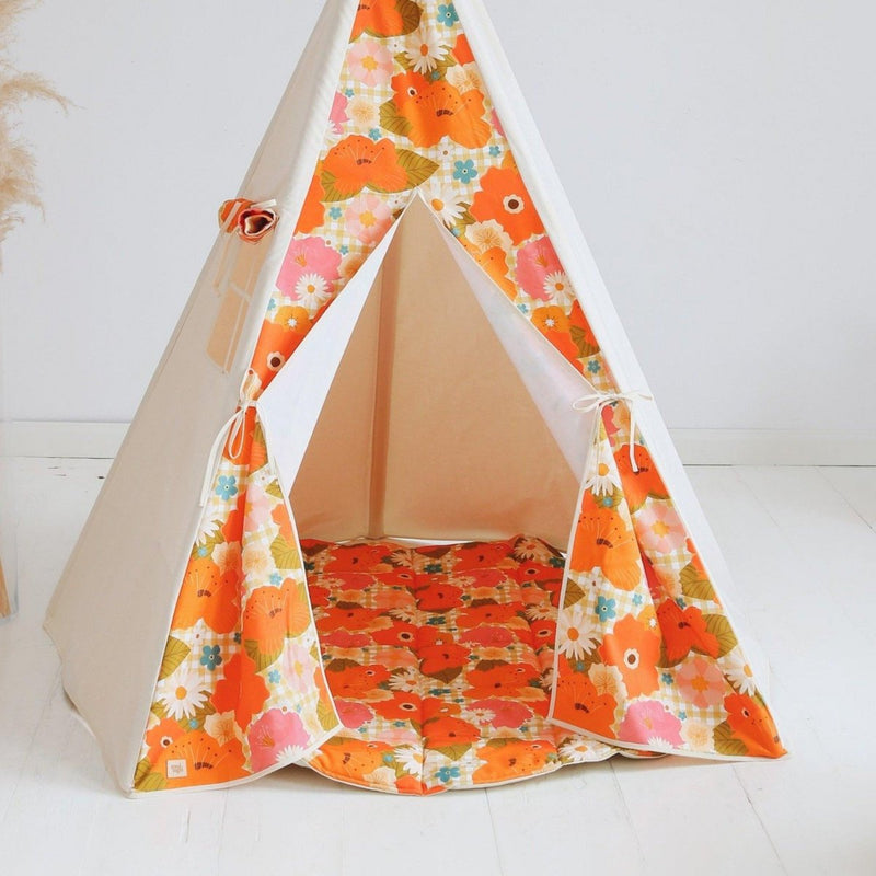Runde Baumwollmatte „Picknick mit Blumen“