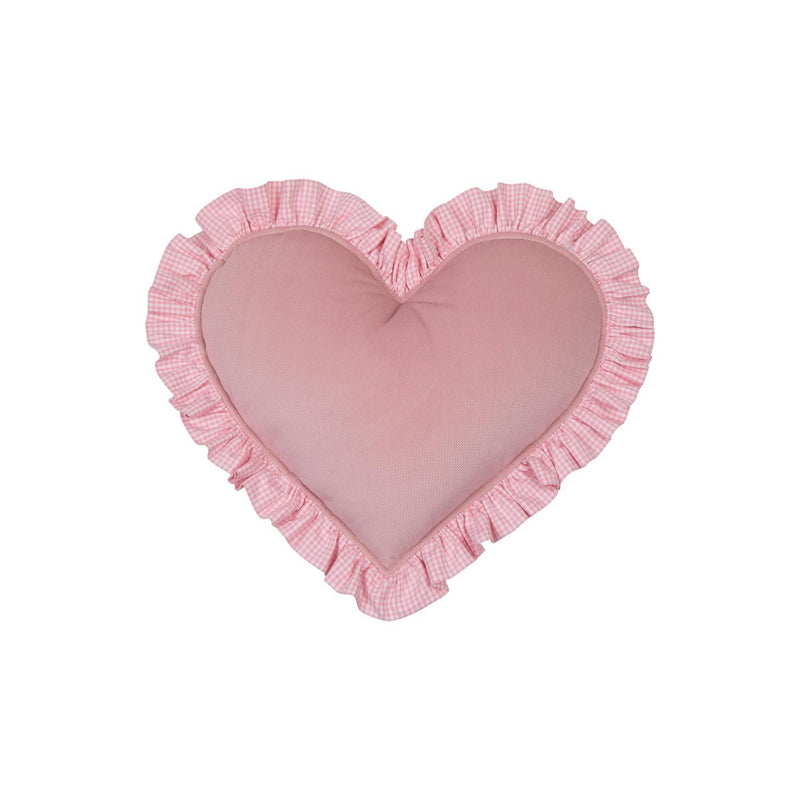 Doppelseitiges Herzkissen „Pastel Pink Check“ mit Rüsche