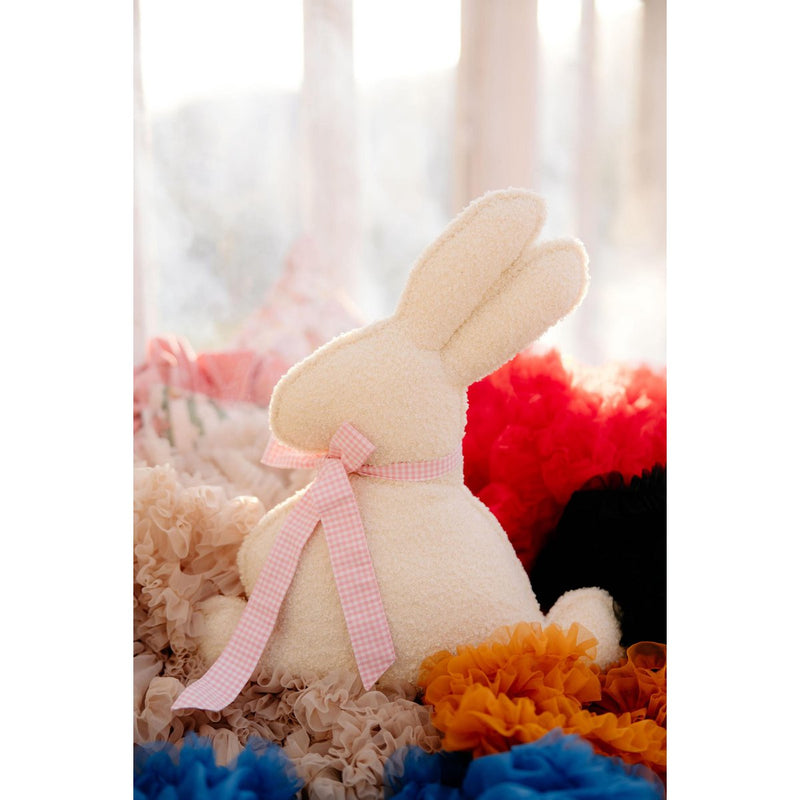 Flauschiges Bouclé-Osterhasenkissen „Pink Bow“