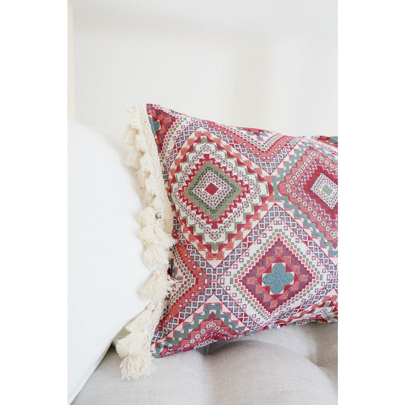 Dekokissen „Rosa Boho-Stil“ mit Fransen