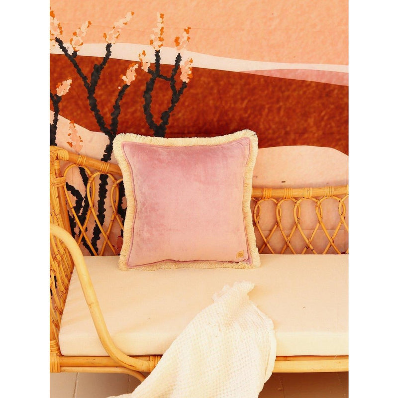 Samtkissen mit Fransen „Blush Rose“