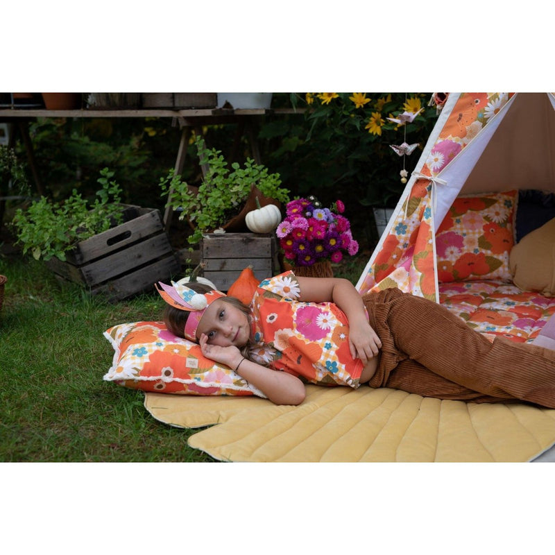 Runde Baumwollmatte „Picknick mit Blumen“