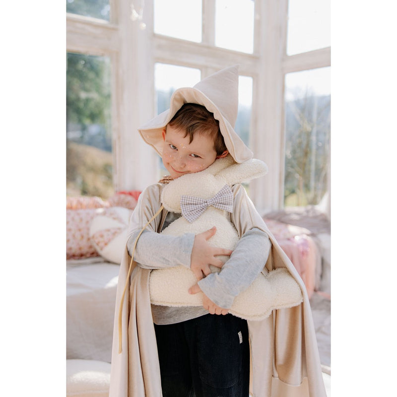 Flauschiges Bouclé-Osterhasenkissen „Beige Bow“