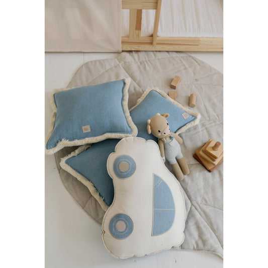 Moi Mili Denim-Kissen mit Fransen „Light Blue“ – Produktfoto 2