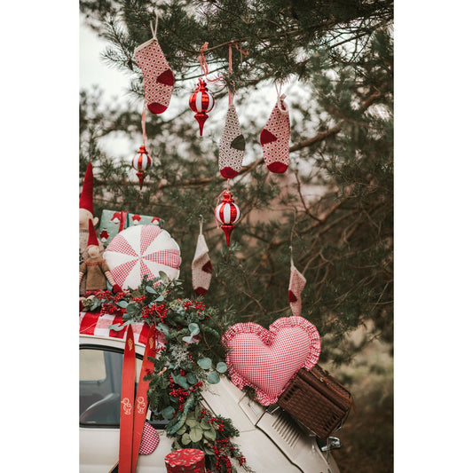 Patchwork-Weihnachtskissen „Rot kariertes Bonbon“