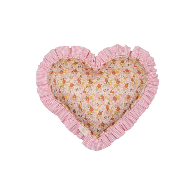 Doppelseitiges Herzkissen mit Rüschen „Pink Garden“