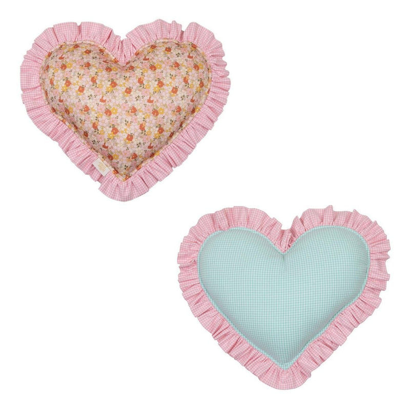 Doppelseitiges Herzkissen mit Rüschen „Pink Garden“