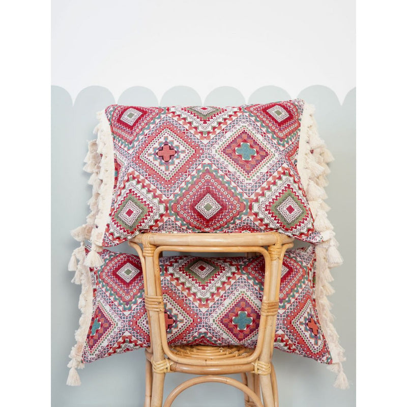 Dekokissen „Rosa Boho-Stil“ mit Fransen
