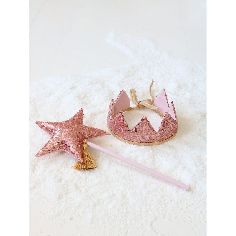 Märchenhaftes Zauberset mit Krone und Zauberstab „Rosa Pailletten“