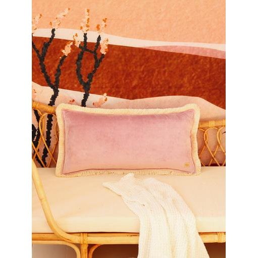 Samt-Kissen „Soft Pink“ mit Fransen