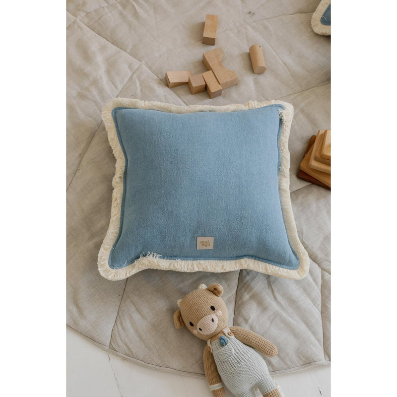 Denim-Kissen mit Fransen „Light Blue“