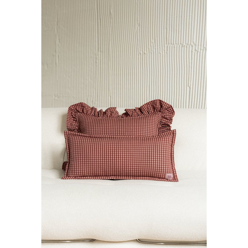 Baumwoll-Rüschenkissen „Raspberry Pink Check“