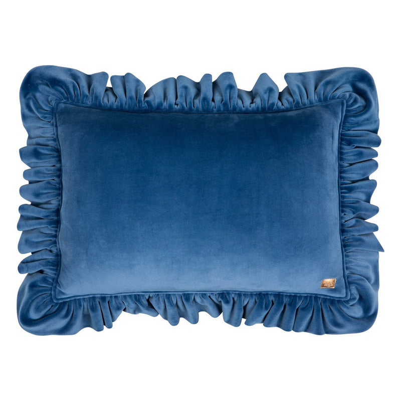 Samtkissen „Sapphire“ mit Rüschen – 40 × 60 cm
