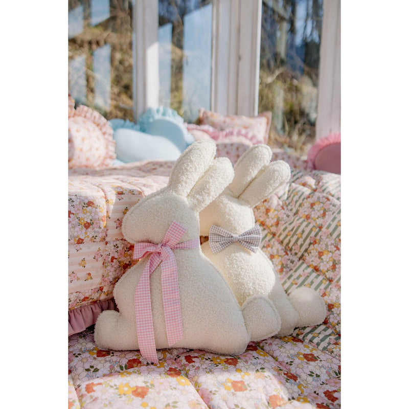 Flauschiges Bouclé-Osterhasenkissen „Pink Bow“