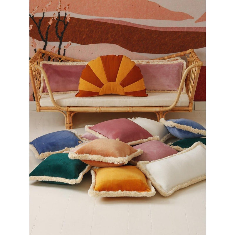 Samtkissen „Boho Fringe“ – Weiß, 30 × 60 cm