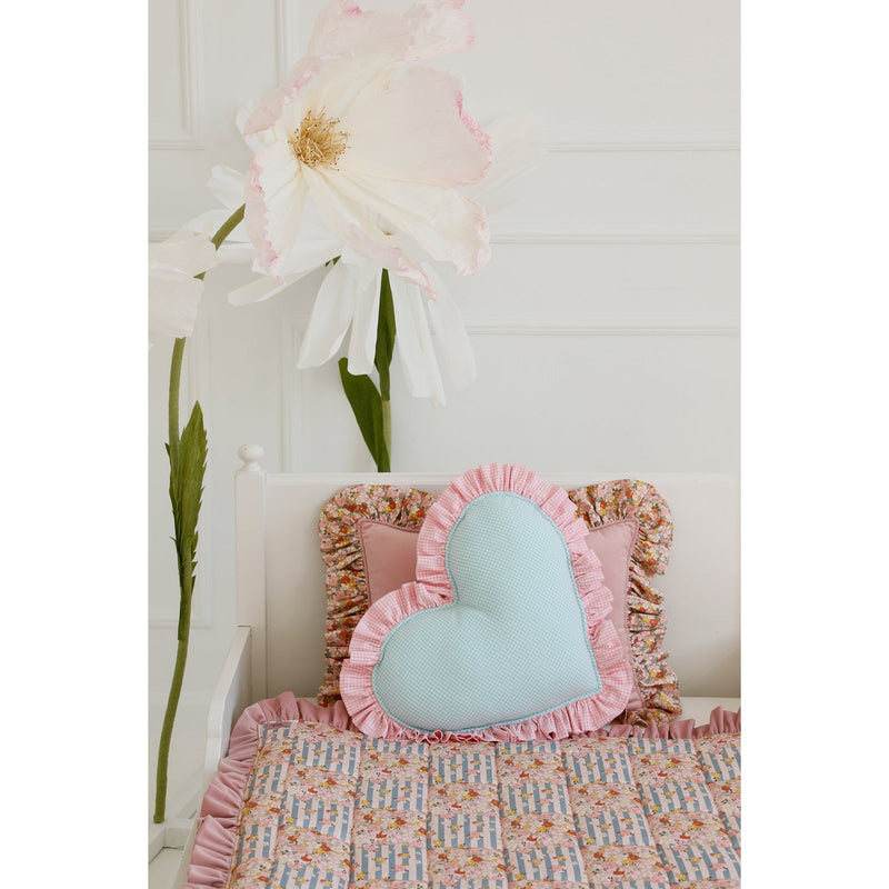Doppelseitiges Herzkissen mit Rüschen „Pink Garden“