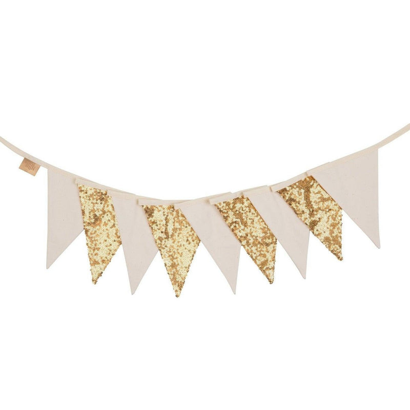 Wimpelgirlande „Golden Boho“ – Gold und Beige, 2,2 m