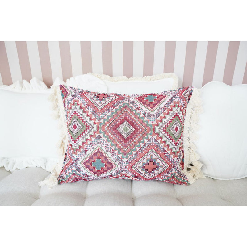 Dekokissen „Rosa Boho-Stil“ mit Fransen