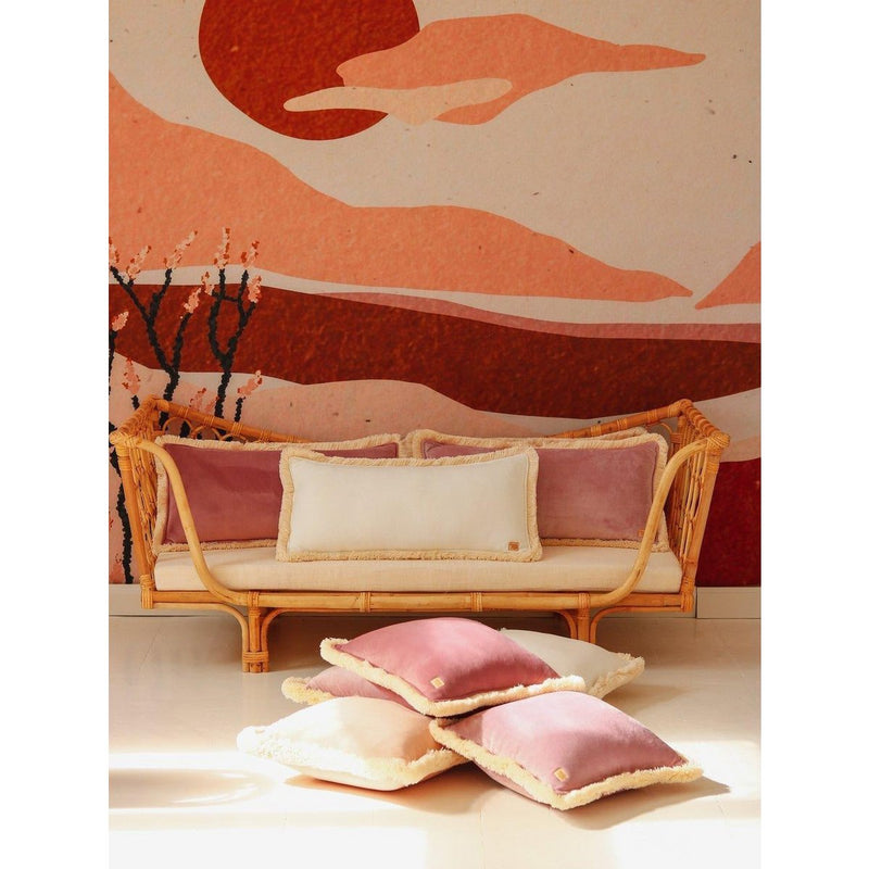 Samtkissen „Boho Fringe“ – Weiß, 30 × 60 cm