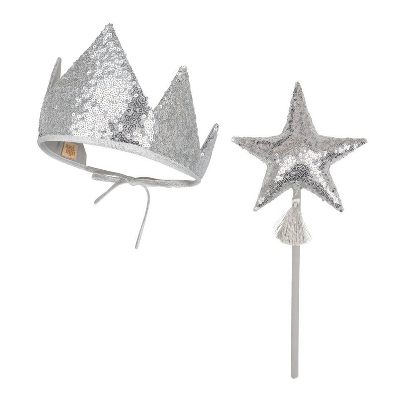 Verkleidungsset „Silver Magic“ mit Krone und Zauberstab