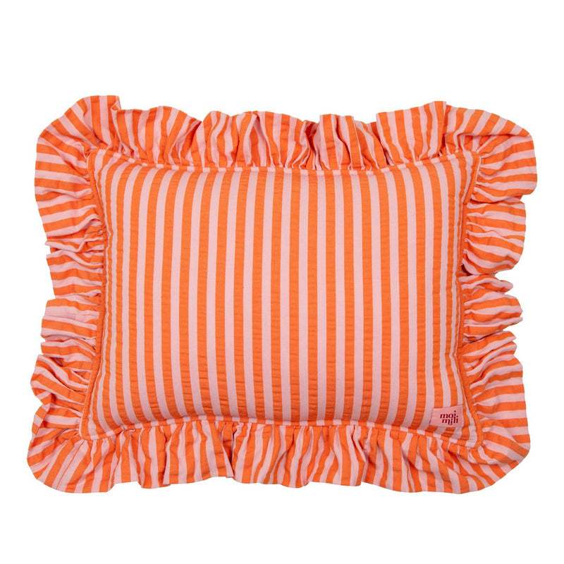 Dekoratives Baumwollkissen mit Rüschen „Orange und rosa Streifen“