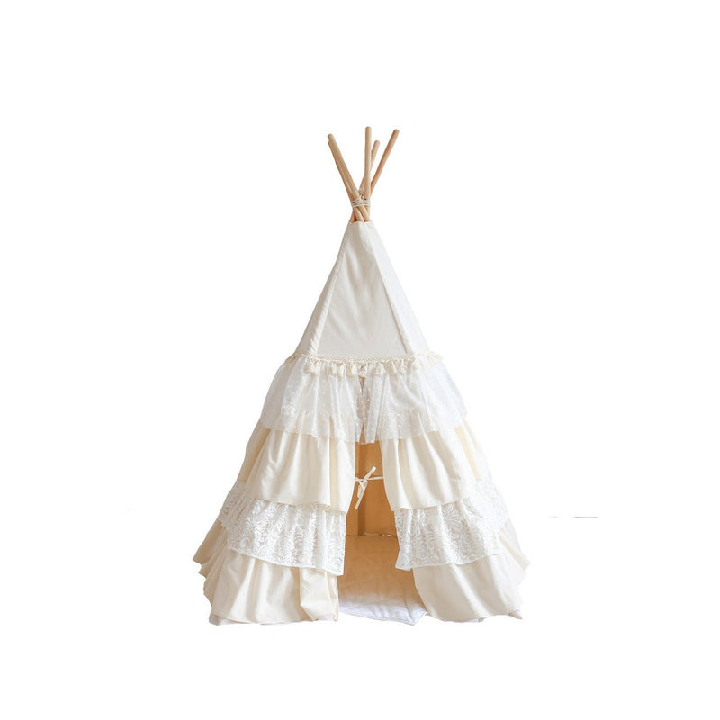 Tipi-Set „Shabby Chic“ mit Blättermatte „Weiß“