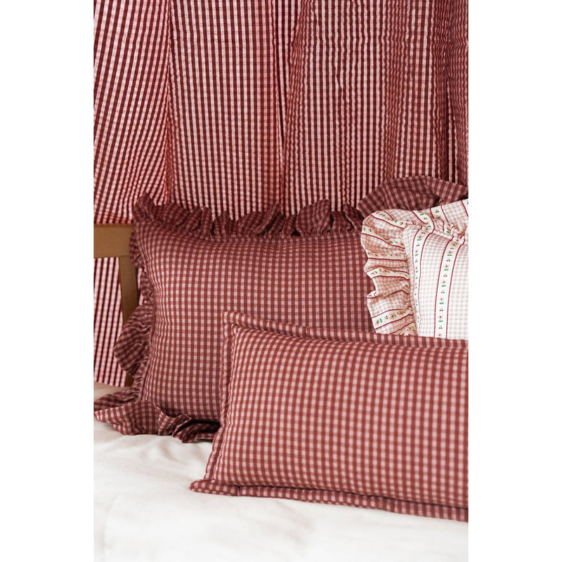 Baumwoll-Rüschenkissen „Raspberry Pink Check“