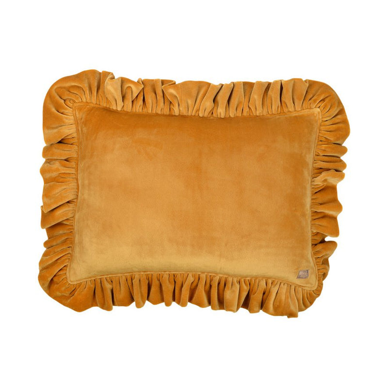 Samtkissen „Senf“ mit Rüschen – 40 × 60 cm