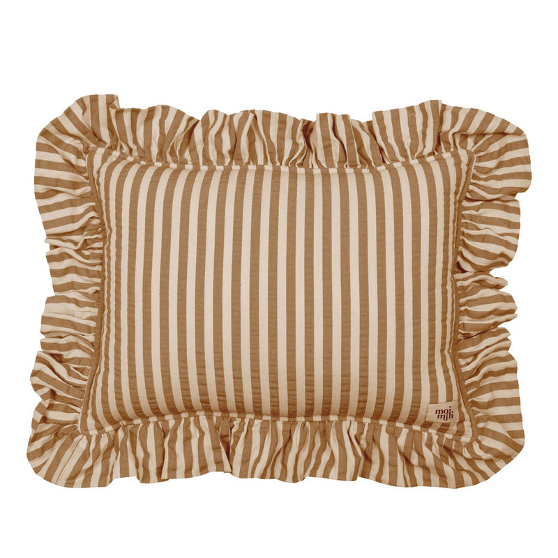 Baumwoll-Rüschenkissen „Olive Stripe“