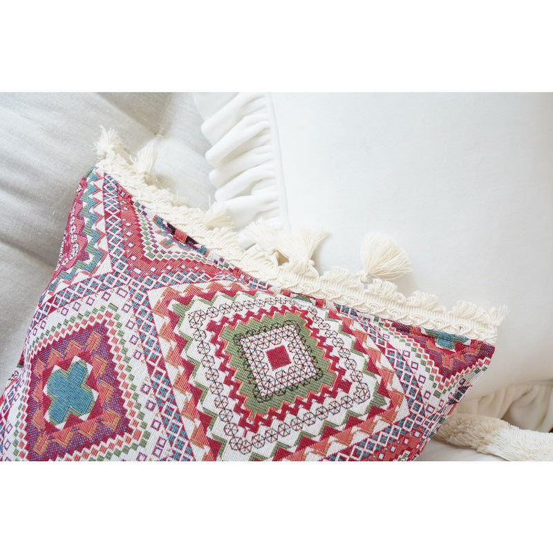 Dekokissen „Rosa Boho-Stil“ mit Fransen