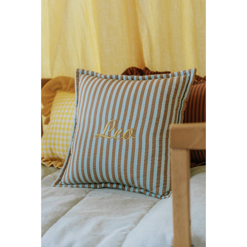 Baumwoll-Kissen „Brown Blue Stripe“