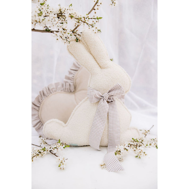 Flauschiges Bouclé-Osterhasenkissen „Mint Bow“