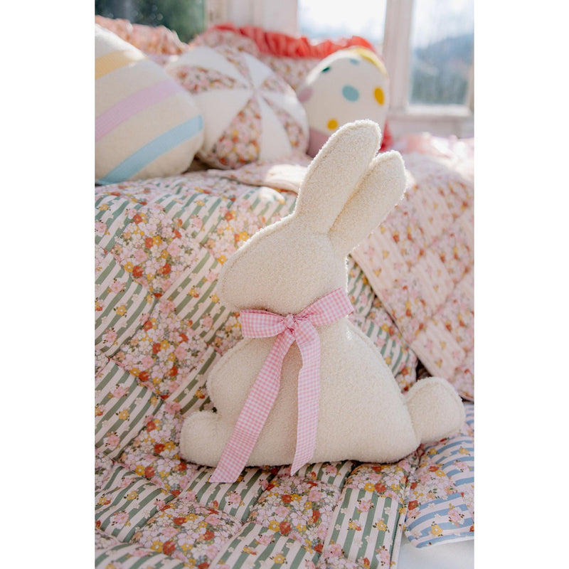 Flauschiges Bouclé-Osterhasenkissen „Pink Bow“
