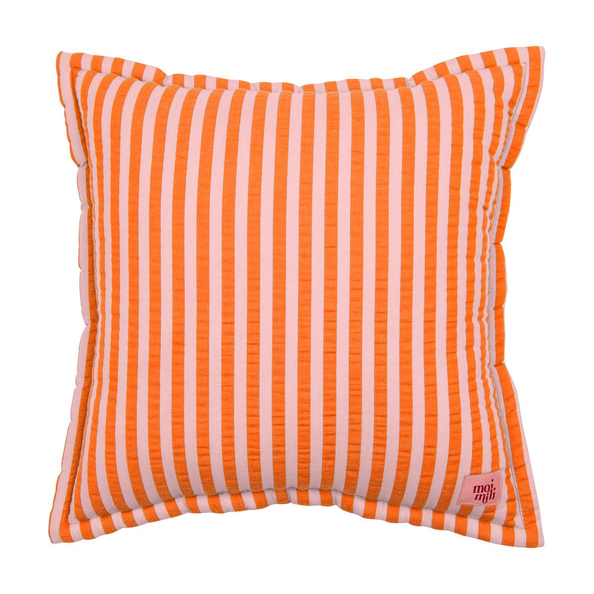 Quadratisches Baumwollkissen „Rosa und orange Streifen“