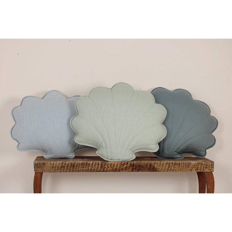 Muschelkissen aus Leinen „Babyblau“