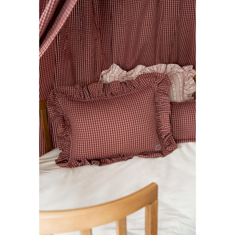 Baumwoll-Rüschenkissen „Raspberry Pink Check“