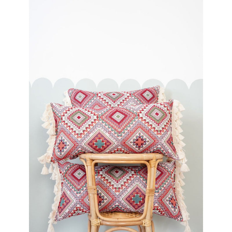 Dekokissen „Rosa Boho-Stil“ mit Fransen