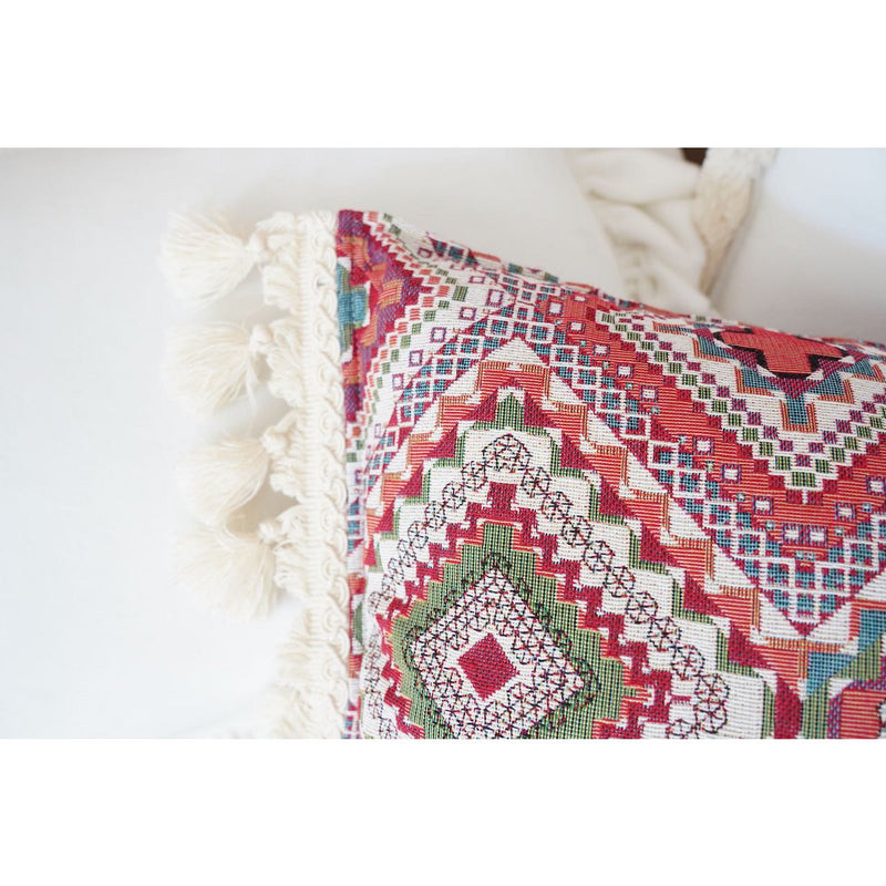 Dekokissen „Rosa Boho-Stil“ mit Fransen