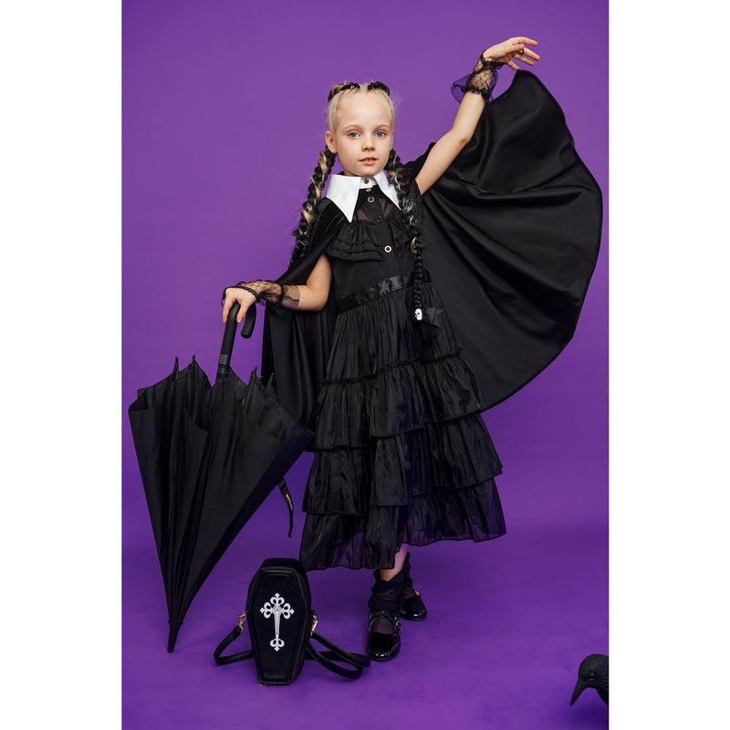 Zauberumhang für Kinder im Wednesday-Look – Schwarz