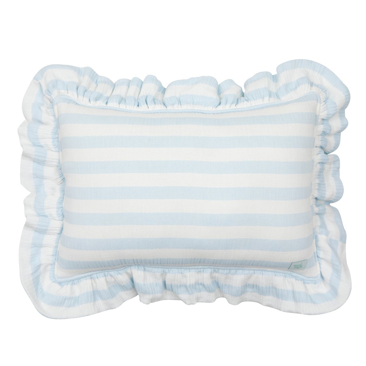 Musselin-Rüschenkissen „Baby Blue Stripe“