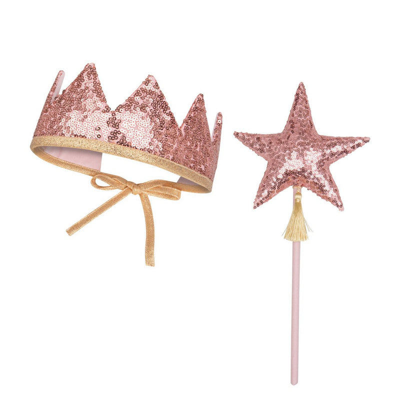 Märchenhaftes Zauberset mit Krone und Zauberstab „Rosa Pailletten“