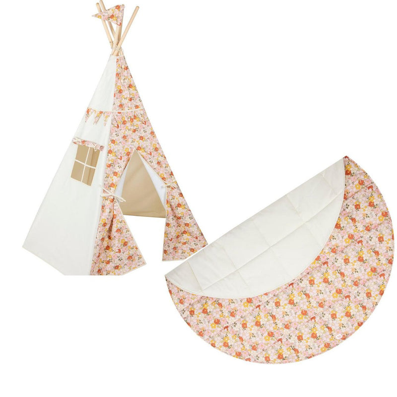 Tipi-Set „Wildblumen“ mit Blatt-Spielmatte „Powder Pink“