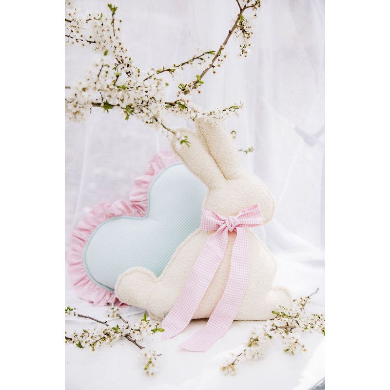 Flauschiges Bouclé-Osterhasenkissen „Pink Bow“