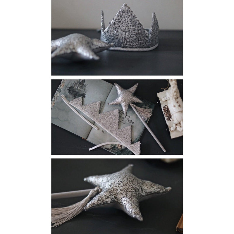 Verkleidungsset „Silver Magic“ mit Krone und Zauberstab