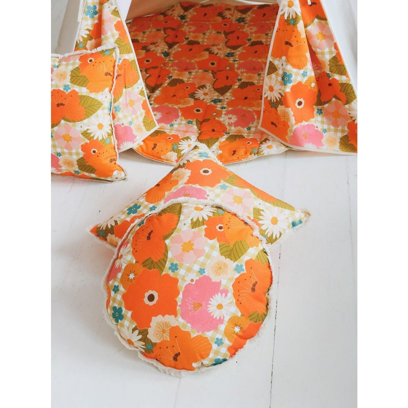 Rundes Kissen „Picknick mit Blumen“