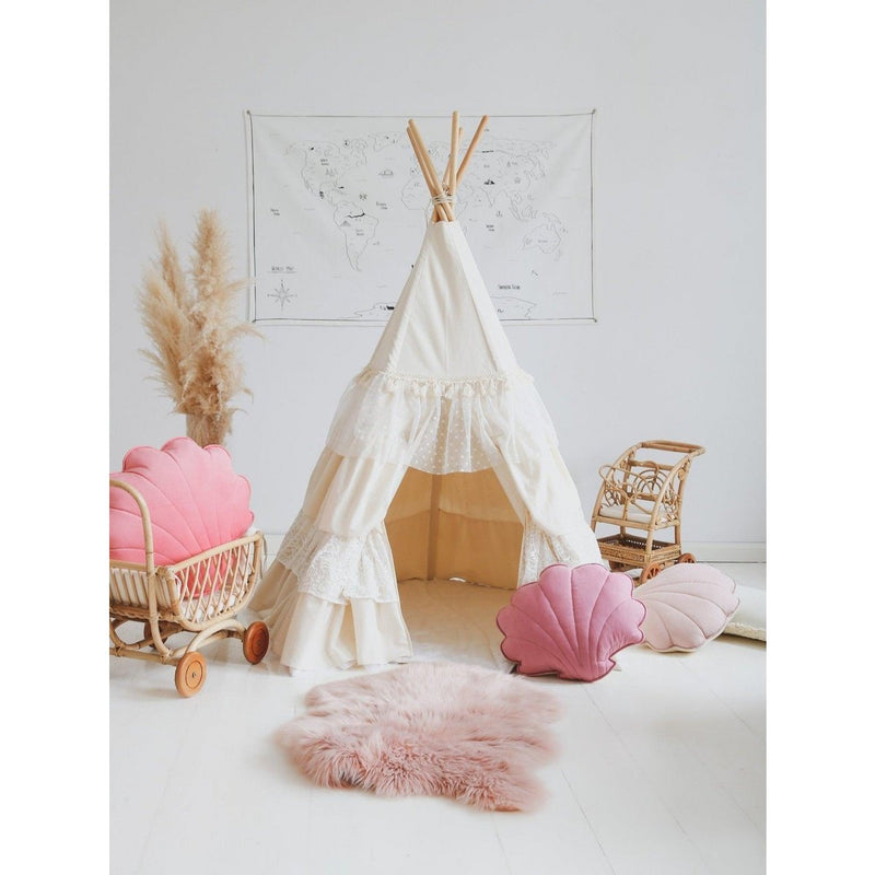 Tipi-Set „Shabby Chic“ mit Blättermatte „Weiß“